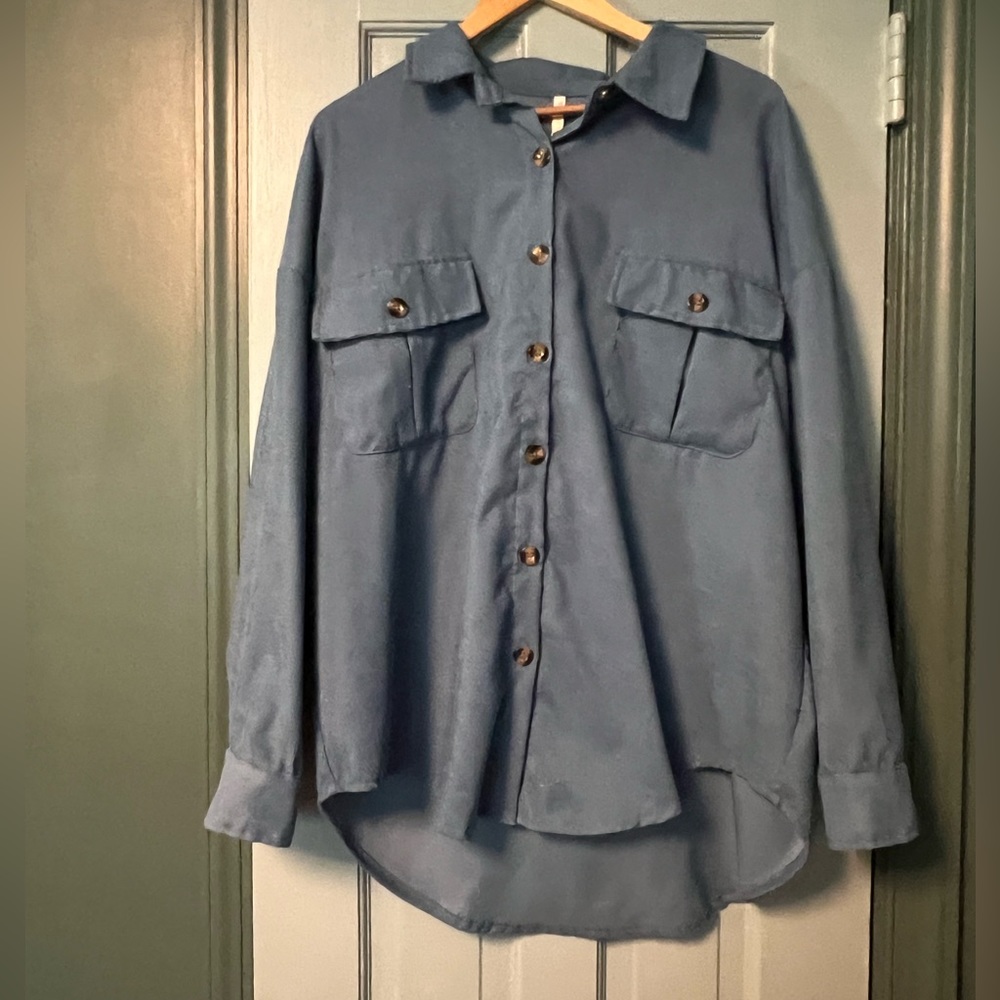 Blue XL Corduroy Button Down Blouse NWT